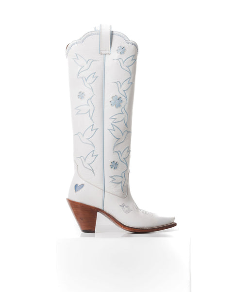 Honey Boot - White/Ice Blue | Women's Tall Cowboy Boots | Besita Boots